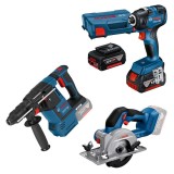 Bosch GBH 18V-26 + GKS 18V-51 + GDR 18V-200 - Rotopercutor SDS-Plus 2.6 J + Fierastrau circular 140x20 mm + Masina de insurubat cu impact 200 Nm M6-M1