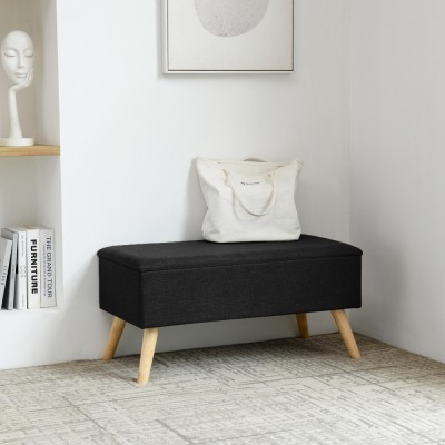 Bancheta, en.casa, PXUN-0102 Salford, 79x39x39 cm, mdf, poliester, lemn, negru, cu spatiu depozitare HausGarden Leisure foto