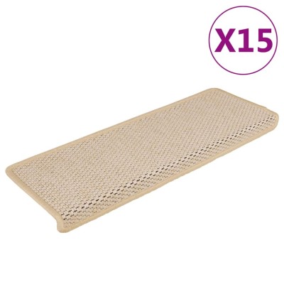 vidaXL Covorașe scări autoadezive, 15 buc., crem, 65x21x4 cm, sisal foto