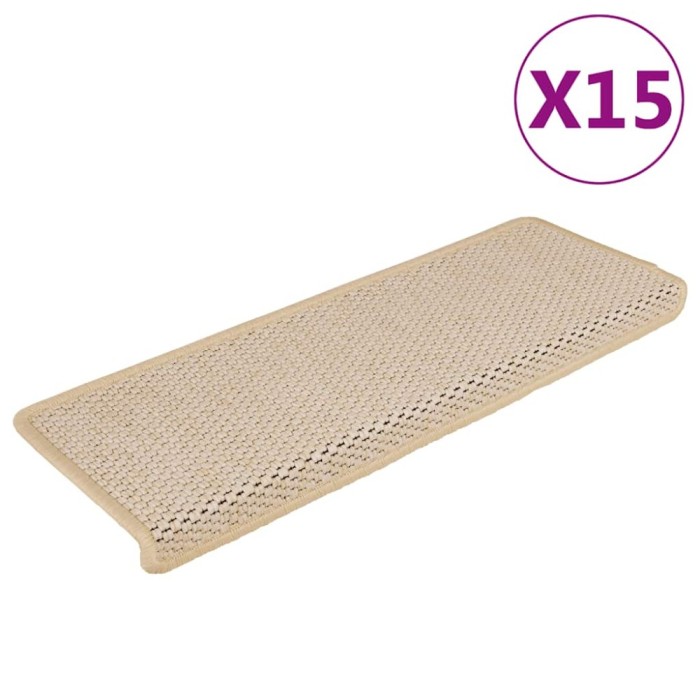 vidaXL Covorașe scări autoadezive, 15 buc., crem, 65x21x4 cm, sisal