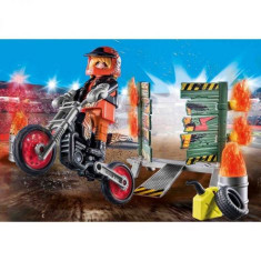 Playmobil - Set Motociclist Stuntshow Si Perete De Foc