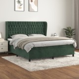 VidaXL Pat box spring cu saltea, verde &icirc;nchis, 180x200 cm, catifea