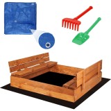 Lada din lemn pentru nisip, cu 2 bancute, 120x120cm Household NewTrend