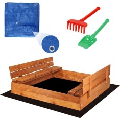 Lada din lemn pentru nisip, cu 2 bancute, 120x120cm Household NewTrend