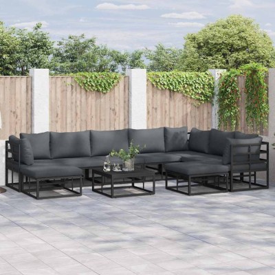 Set de canapele pentru grădină 9 pcs Negru Aluminiu foto
