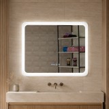 Oglinda baie GNMD21 cu iluminare LED, functie dezaburire, ceas si termometru, 80 cm, suspendata, alb