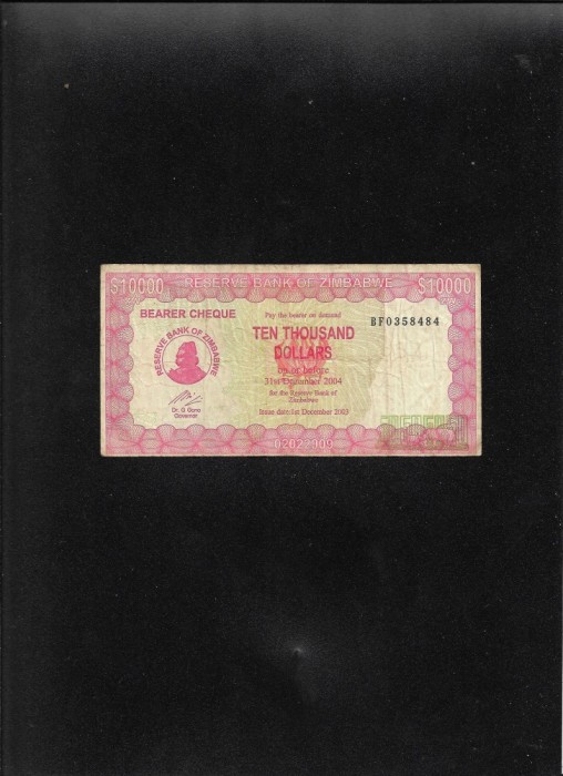 Rar! Zimbabwe 10000 10.000 dollars 2003 seria0358484