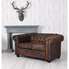 Sofa Chesterfield din lemn masiv cu tapiterie maro FHA009
