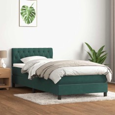 vidaXL Pat box spring cu saltea, verde &icirc;nchis, 80x220 cm, catifea 3316524