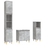 Cumpara ieftin Set mobilier de baie, 3 piese, gri beton, lemn compozit