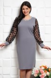 Cumpara ieftin Rochie Melinda cu Accesoriu si Maneci de Tull Grey - 60Marimea, Yves