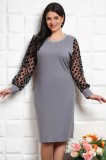 Rochie Melinda cu Accesoriu si Maneci de Tull Grey - 58Marimea