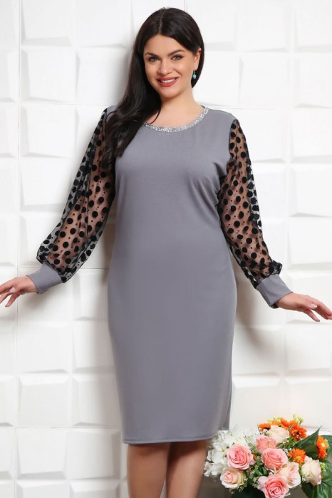 Rochie Melinda cu Accesoriu si Maneci de Tull Grey - 60Marimea