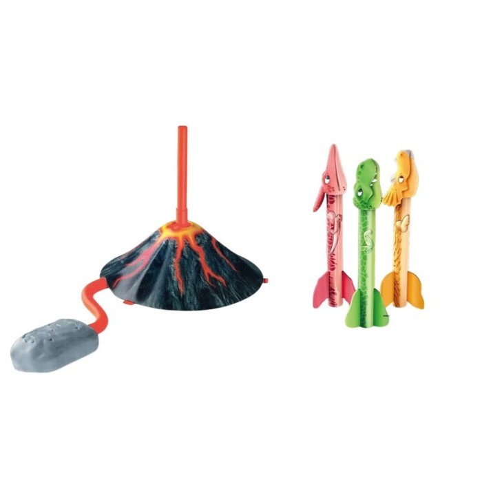 Jucarie pentru Copii, Cyrax, Lansator de Rachete cu Piciorul, un Singur Lansator, 3 Rachete Donozauri cu Lumini, 30 cm Inaltime, Model Vulcan, Multico