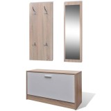 Set dulap pantofi 3 in 1 din lemn, stejar si alb
