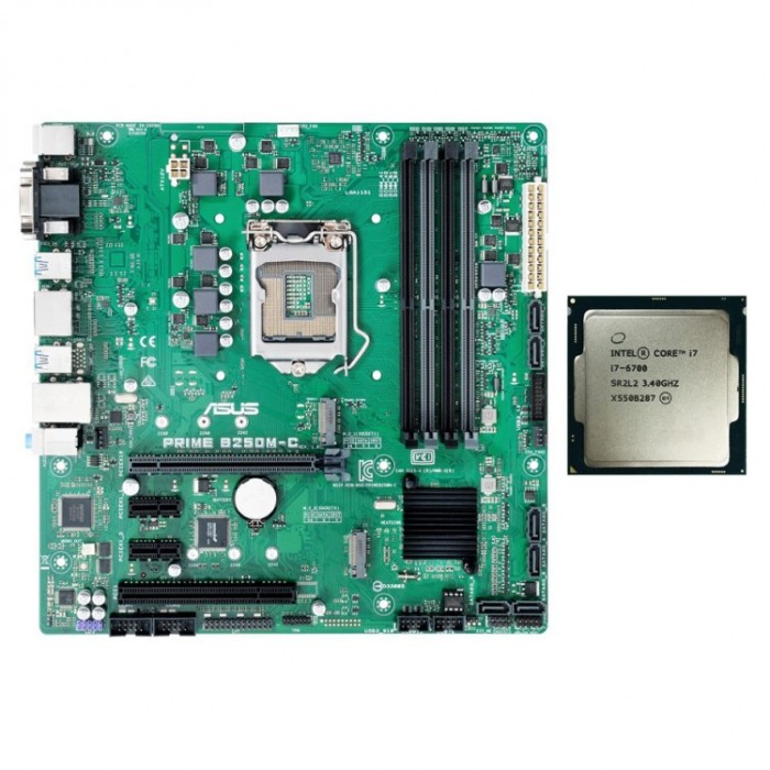 Placa de Baza Second Hand Asus PRIME B250M-C, Socket 1151, mATX, Shield, Cooler + Procesor Intel Core i7-6700 3.40GHz NewTechnology Media