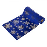 &Uuml;esătură Decorativă Crăciun, Model Fulgi Cu Folie Aurie, Albastră, Dimensiune 5mx24cm, Material Terilen, Oem