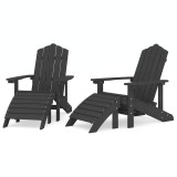 Scaune de gradina Adirondack cu taburete, 2 buc., antracit,HDPE
