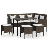 Cumpara ieftin Set canapele de gradina forma L cu perne 5 piese maro poliratan