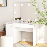 Cumpara ieftin Masă de machiaj cu lumini LED, alb, 110x55x145 cm, MDF