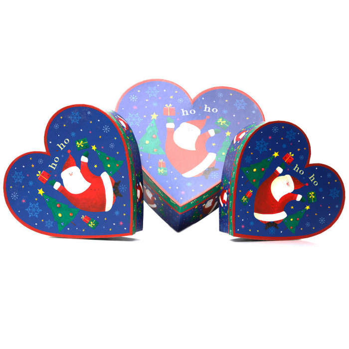 Set 3 cutii inimă de Crăciun &ndash; model Moș vesel