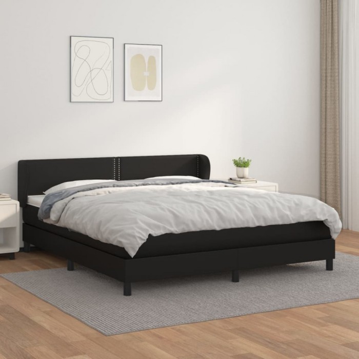 vidaXL Pat box spring cu saltea, negru, 160x200 cm, piele ecologică 3127259