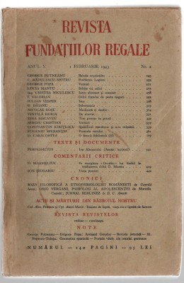 Revista Fundatiilor Regale febr/1943 G. Putneanu V. Horia G. Popa C. Kiritescu foto