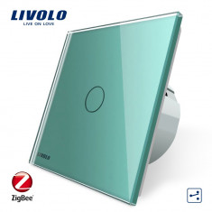 Intrerupator simplu cap-scara cap-cruce cu touch Livolo din sticla &amp;amp;#8211; protocol ZigBee, Control de pe telefonul mobil, Verde foto