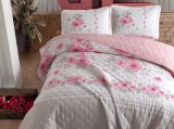 Cumpara ieftin Cuvertura Matlasata, 3 Piese, Lovers Roz, 240x260 cm (Bumbac 100%)
