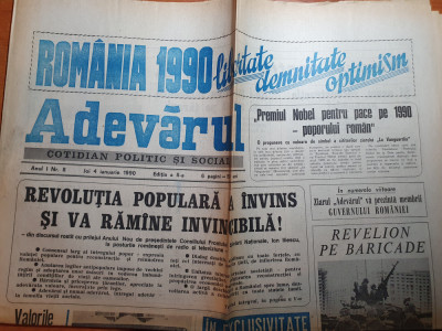 adevarul 4 ianuarie 1990- articole si foto revolutia romana foto