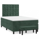 Cumpara ieftin Gossi pat box spring cu saltea, verde inchis, 120x190 cm, catifea