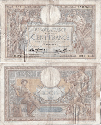 1938 (19 V), 100 francs (P-86b.4) - Franța foto
