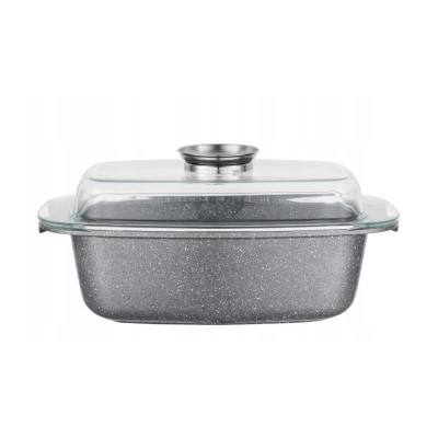 Vas termorezistent cu capac din aluminiu dreptunghilar pentru cuptor, 32 x 11 cm, capacitate 4.5 litri, alb, Vulcano Florina foto