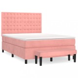 Cumpara ieftin Pat box spring cu saltea, roz, 140x200 cm, catifea