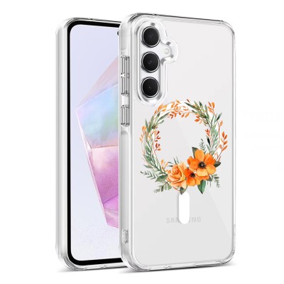 Husa pentru samsung galaxy a16, atasare magnetica, magsafe, pink wreath 12, clear foto