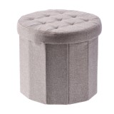 Taburet textil bej, pliabil cu spatiu depozitare 45 x 40 cm
