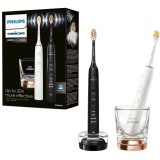 Set de doua periute sonice Philips Sonicare HX9914/69 Diamond Clean 9000 HX9914/69, 4 moduri de periere, 3 intensitati, 1 suport, 1 pahar, alb/negru/a