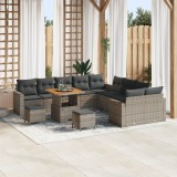 Set de canapea de grădină vidaXL cu 13 piese și perne gri din ratan poli, Set de dining vidaXL cu 3 piese și perne gri din ratan poli
