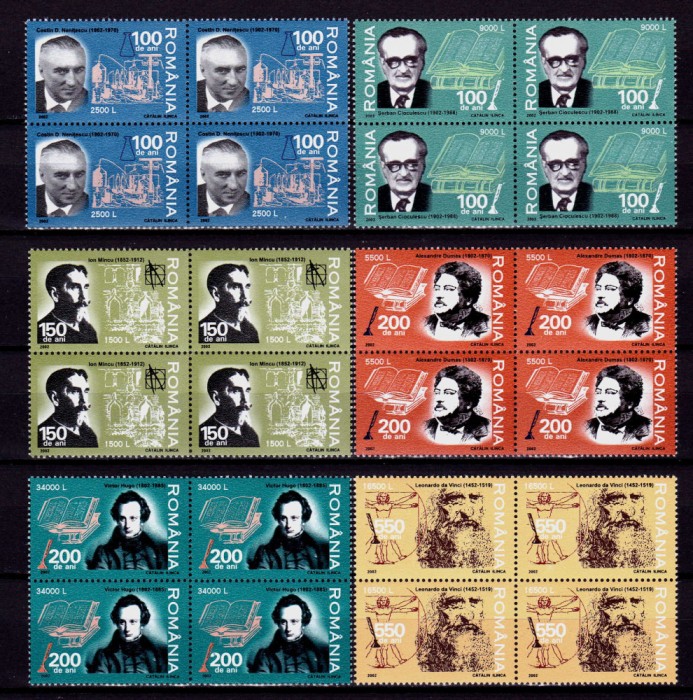 ✅ RO 2002 LP1580 &quot;Aniversari - personalitati &quot;, serie bloc de 4 , MNH