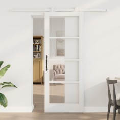 Ușa glisantă vidaXL cu set de componente &amp;#039;ORKDAL&amp;#039;Alb Lemn solid &amp;amp; Sticlă, Ușa interioară vidaXL cu sticlă &amp;#039;ORKDAL&amp;#039;Alb 78x202x4 cm foto