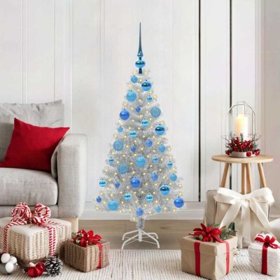 vidaXL Brad de Crăciun cu 150 LED cu suport Argintiu 120 cm PET 3396659 foto