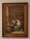 Pictură &icirc;n ulei pe panza o lucrare veche &icirc;n stilul rustic flamand, &icirc;n maniera lui David Teniers cel T&acirc;năr