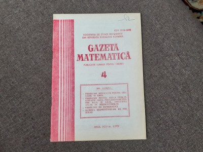 GAZETA MATEMATICA NR 4/1989 foto