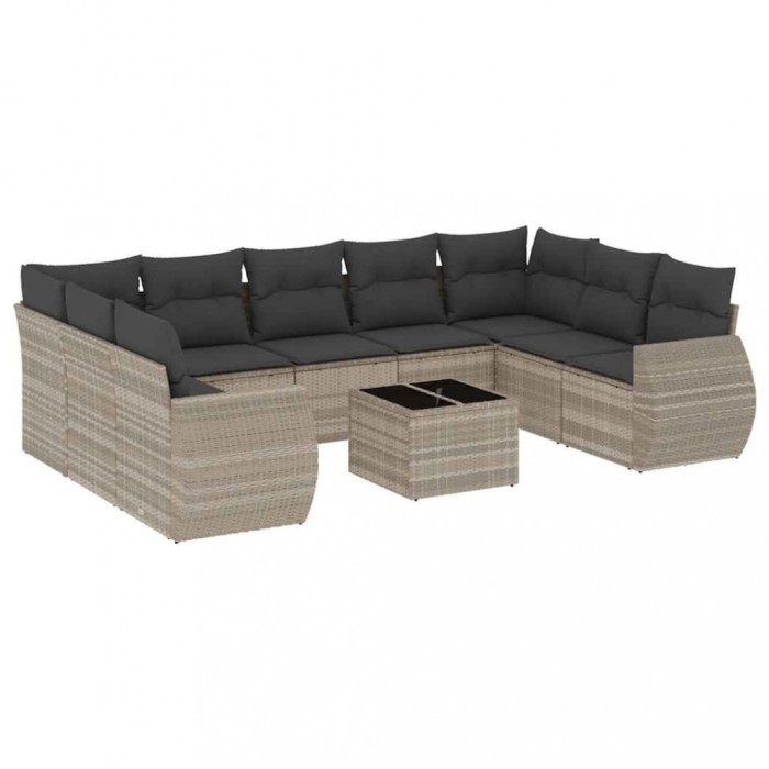 Set canapele de gradina cu perne 10 piese gri deschis poliratan