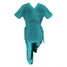 Costum Medical Pe Stil, Tip Kimono Turcoaz cu Elastan, Model Daria - S, XL