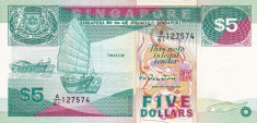 Singapore 5 Dollars 1992 UNC foto