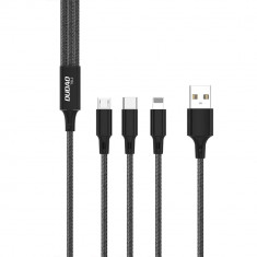 Cablu Incarcator 3In1 Dudao, Cablu Usb 3In1 - Usb Tip C, Micro Usb, Lightning 6A 1,2M - Negru TGL2