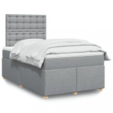 VidaXL Pat box spring cu saltea, gri deschis, 120x190 cm, textil