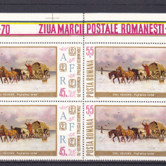 ROMANIA 1970 LP 749 ZIUA MARCII POSTALE ROMANESTI BLOC DE 4 TIMBRE MNH