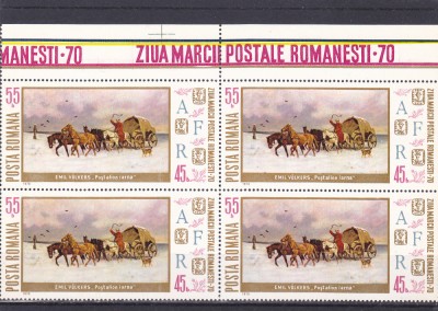 ROMANIA 1970 LP 749 ZIUA MARCII POSTALE ROMANESTI BLOC DE 4 TIMBRE MNH foto